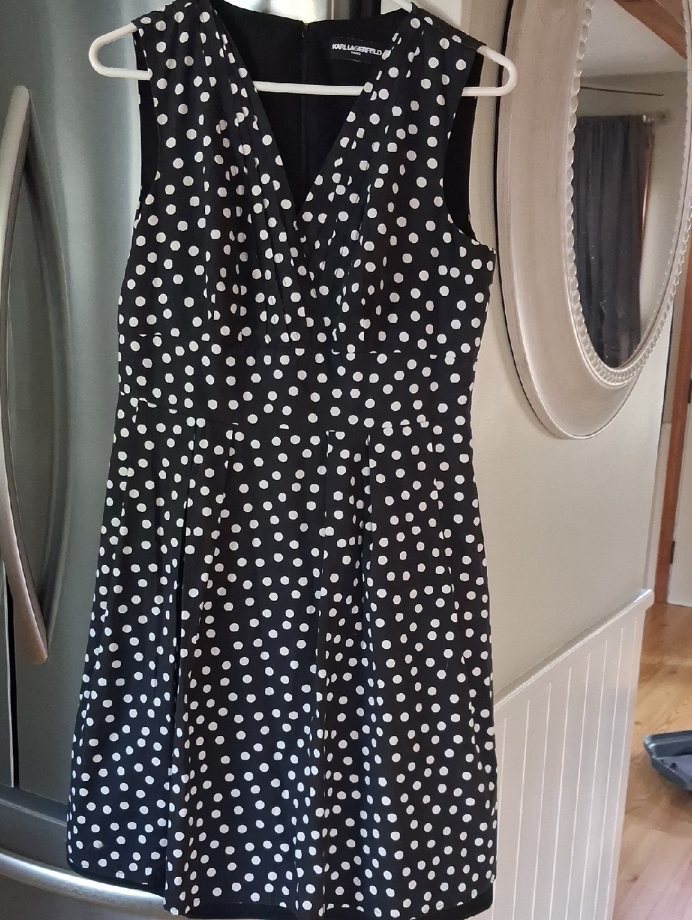 Karl Lagerfeld Black & White Polka Dot Sleeveless Fit-and-Flare Dress